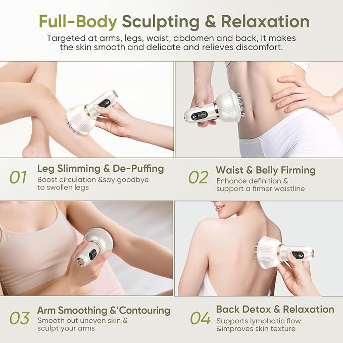 Lymphatic Drainage Massager & Anti-Cellulite Tool - Body Sculpting Machine with Microcurrent, Light, Heat & Vibration for Legs, Arms, Belly | Reduces Stretch Marks & Cellulite