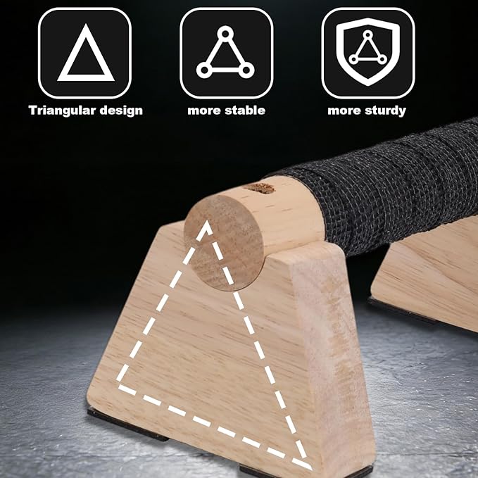 Parallettes Bars Set, 2pcs Wooden Push Up Handles Bars for Floor with Anti-Slip Base 1 Spacer & 1 Grip Tape Wood Home Gym Equipment for Handstand Training Calisthenics & Pushup Strength Workout