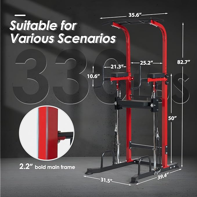 SogesPower Power Tower Dip Station Pull Up Bar for Home Gym Multi-Function Adjustable Height Strength Training Workout Equipment