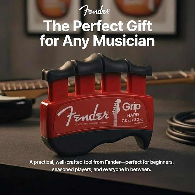 Fender GRIP Hand and Finger Exerciser – Best Ergonomic Finger Strengthener to improve play on all stringed instruments (Guitar, Bass, Violin, etc.) (Tensions: WHITE=5-Lbs; RED=7-Lbs; BLACK=9-Lbs)
