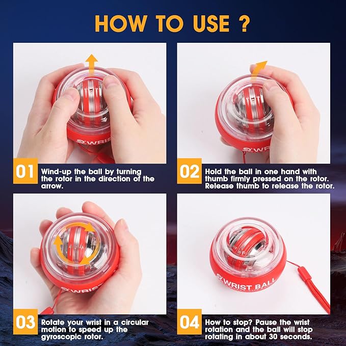 Wrist Trainer Ball Auto-Start Gyroscopic Forearm Exerciser Gyro Ball for Strengthen Arms, Fingers, Grip and Muscles