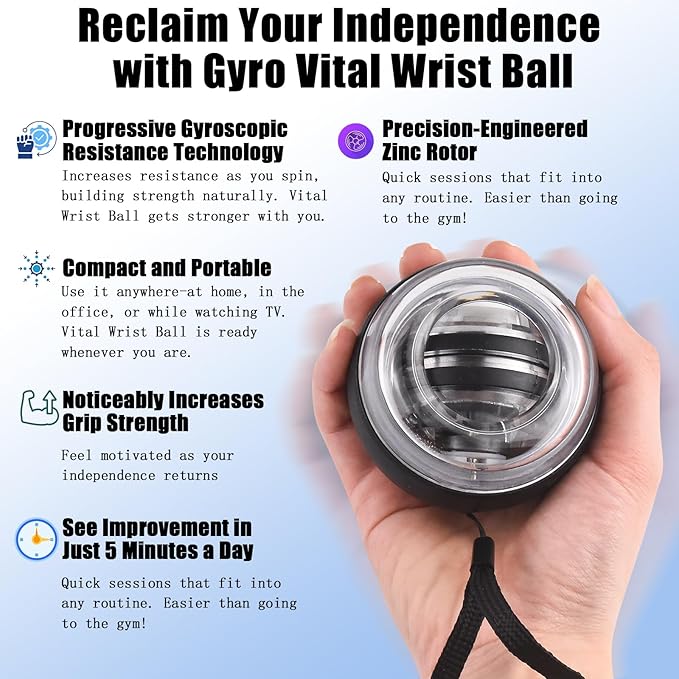 LUMIXA Wrist Ball 2025 - Auto-Start Gyroscopic Hand Exerciser Ball for Wrist & Forearm Strengthening, Gyro Ball Muscle Rehabilitation Therapy