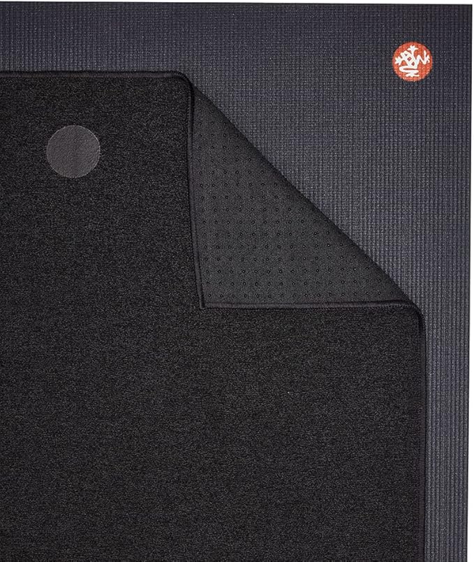 Yogitoes Manduka Yoga Towel for Mat Nonslip and Quick Dry for Hot Yoga with Rubber Bottom Grip Dots 72 Inch Long Onyx Thin and Lightweight (262023001)