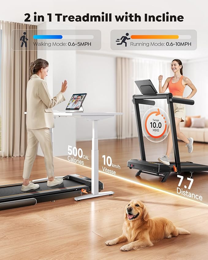Foldable Treadmill with 0-15% Incline and Handle Bar, 2.5HP Treadmills for Home, Under Desk Treadmill with 300LBS Capacity, Walking Pad with Speaker, APP/Remote Control
