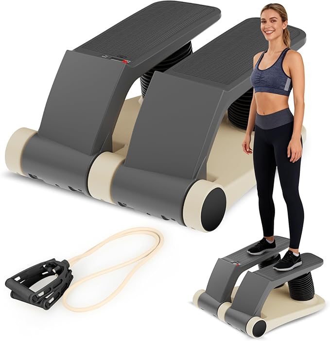 Air Stepper Exercise Machine with Resistance Bands, Stair Stepper with LCD Monitor, Adjustable Resistance Cardio Trainer for Home Workout, Compact Fitness Equipment, 300 lbs Weight Capacity