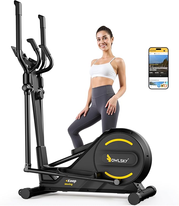 OWLSKY Elliptical Exercise Machine, Elliptical Machine for Home,16 Resistance Levels,300LBS,LCD Monitor,Device Holder