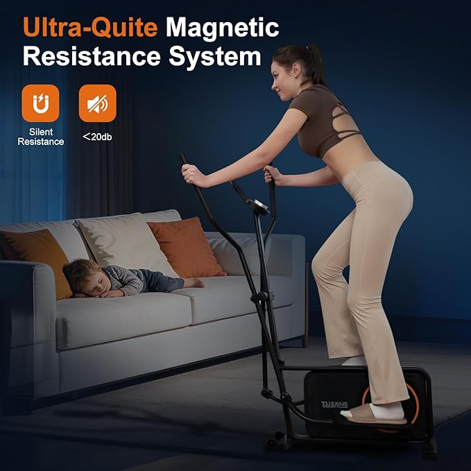 Compact Elliptical Machine with 18IN Stride, Elliptical Exercise Machine for Home 32 Level Resistance & Hyper-Quiet Magnetic Driving System, Easy 10-Min Setup, Max 265 LBS