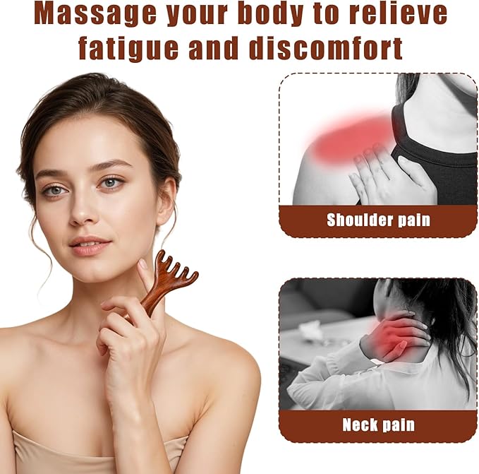 2 Pcs Wooden Massage Tools 5-Claw Wooden Scalp Massager Comb Meridian Therapy Manual Scalp Massager Natural Sandalwood Guas Sha Tools Ergonomic Handheld Massage Stick For Head Neck Face Nose Jaw