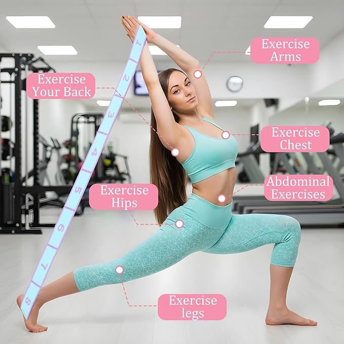 2PCS Elastic Yoga Stretching Strap with Loops, Stretch Strap for Dance, Gymnastics Stretching Ballet Dance Bands, Adjustable Stretching-Bands, Multi-Loop Exercise Bands for Pilates, Latin and Yoga