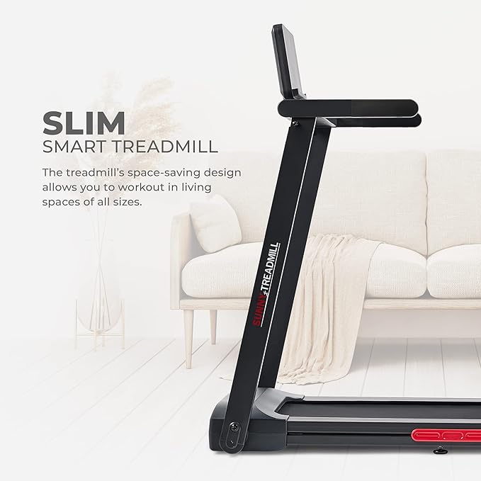 Sunny Health & Fitness Interactive Slim Folding Treadmill for Home, Running or Walking with Quiet Brushless, Shock Absorption, Free SunnyFit App Bluetooth Connection, Optional 12 Level Auto Incline