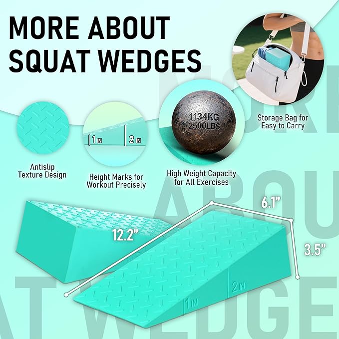 Squat Wedge Block with Guide for Heel Elevated Squat Weightlifting Slant Board for Squats with Carry Bag to Improve Mobility Balance and Strength Performance