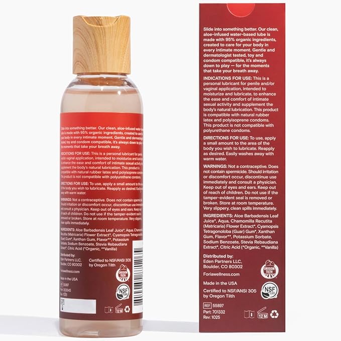 FORIA Juicy Pure Lube Water-Based Hydrating Aloe Lube - 95% Organic, pH-Balanced Personal Lubricant for Men, Women & Couples - 4 fl oz (118 ml)