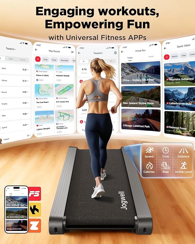 Jogwell Walking Pad Treadmill with 20%/15%/12% Auto Incline, 350lbs Capacity Treadmills for Home Office Under 35dB, Spacious Running Area, Vertical Storage, 3/3.5HP Brushless