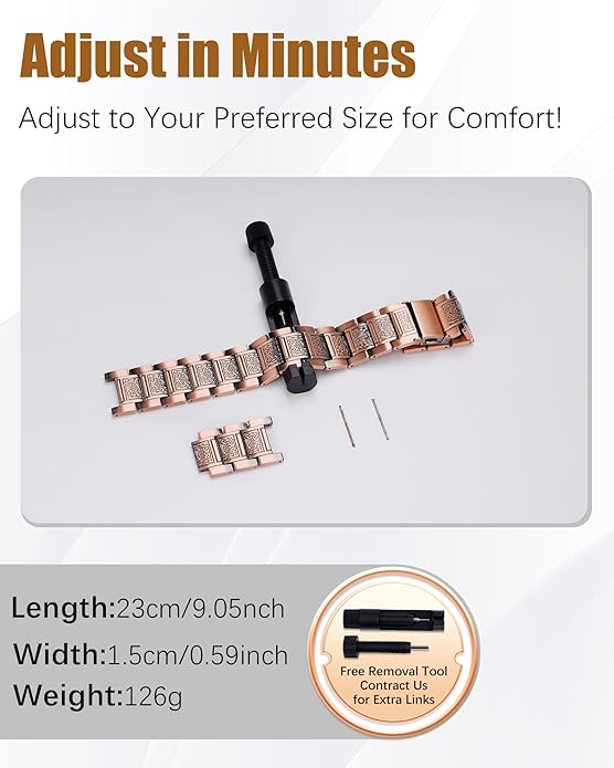 3X Strength Magnetic Copper Bracelet for Men - 99.9% Pure Copper Bracelet & Ring Set - Premium Fold-Over Clasp and Adjustable Length Sizing Tool & Jewelry Box