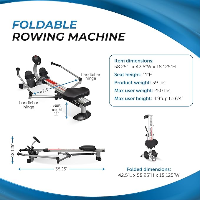 Stamina Hydraulic Rowing Machine, BodyTrac Glider with Cylinder Resistance, 250 Lbs - Home and Gym Exercise Equipment - Ideal for Fitness Training and Body Workout