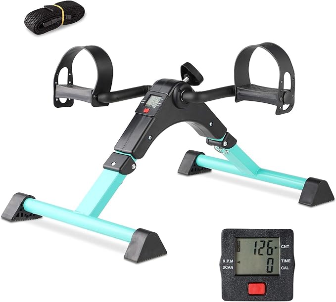 Pedal Exerciser - Portable Desk Cycle - Hand, Arm & Leg Exercise Peddling Machine - Low Impact, Adjustable Fitness Rehab Equipment for Seniors, Elderly - Folding Mini Stationary Bike