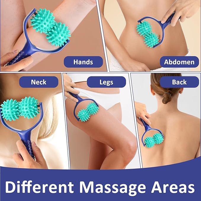 Spiky Massage Balls Rollers with Dual Ball Design, Manual Massage Stick with Ergonomic Handle, Lightweight and Portable Point Muscle Massages Tool Pain Relief for Back Neck Shoulder Leg
