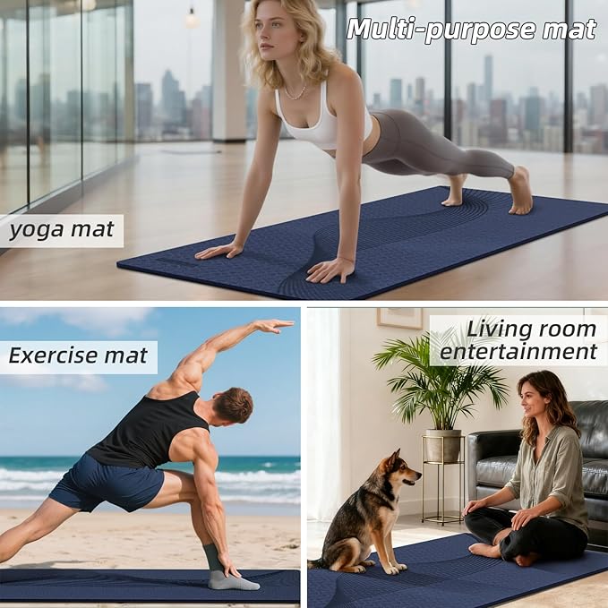 Large Yoga Mat 76"x 40"x10mm (2/5 inch) – Extra Thick & Wide, TPE Fitness Mat, Printed Non-Slip Exercise Mat with Carrying Strap for Men & Women, Pilates, Stretching, Fitness & Workout