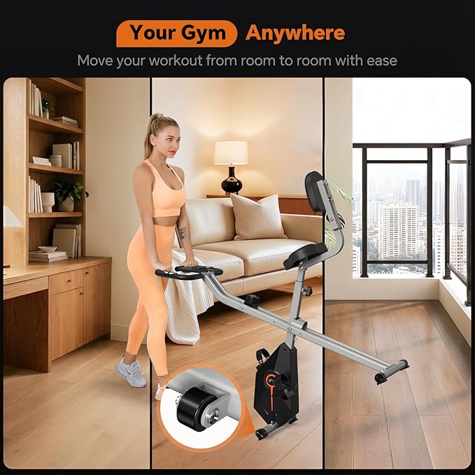 16-Level Foldable Exercise Bike for Home and Small Spaces – Quiet Stationary Bike with Premium Wool Felt Brake Pad, Precision 1.6kg Flywheel, 300lb Weight Capacity, LCD Monitor and Heart Rate Sensors – Compact Indoor Fitness Cycling Bike for Apartments