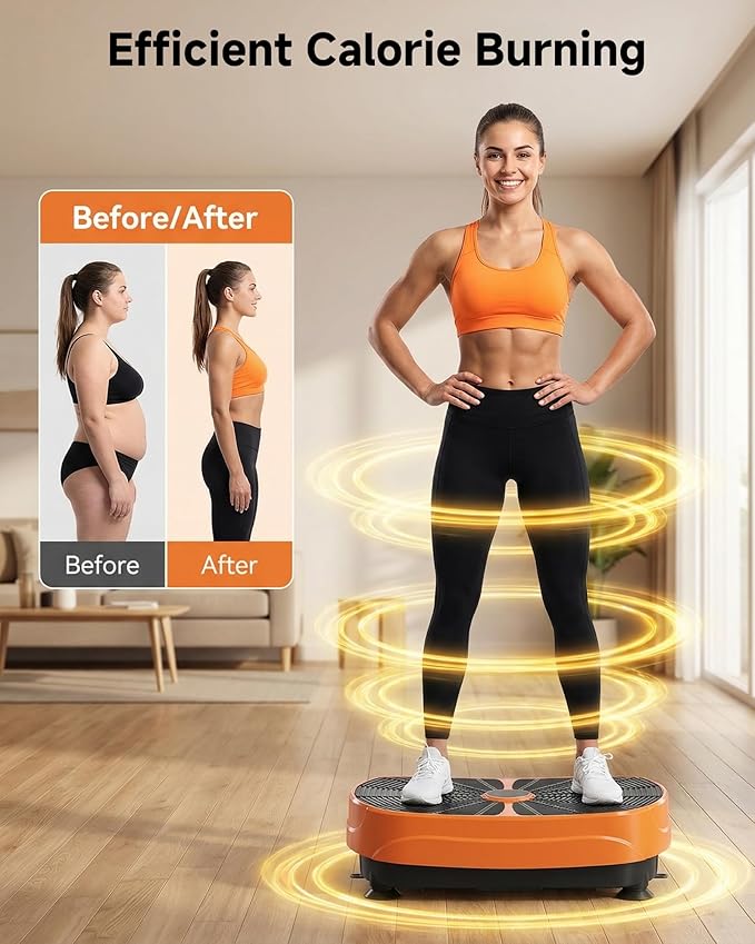 GORISE Vibration Plate Exercise Machine for Lymphatic Drainage & Weight Loss - Full Body Workout Fitness Platform with Remote, Vibrating Plate Home Gym Equipment for Muscle Relief, Orange