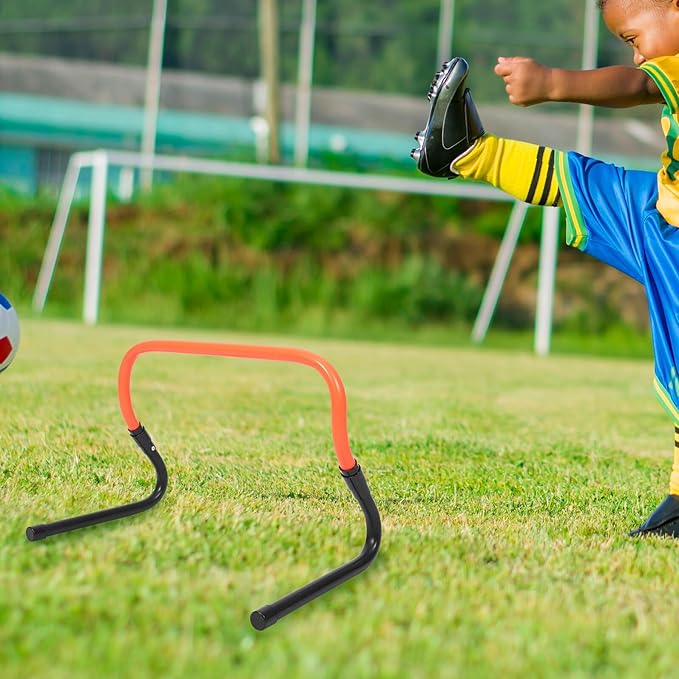 Adjustable Height Soccer Training Speed Hurdle PVC Plastic Agility Barrier for Football Drill Equipment Foldable Orange-Black