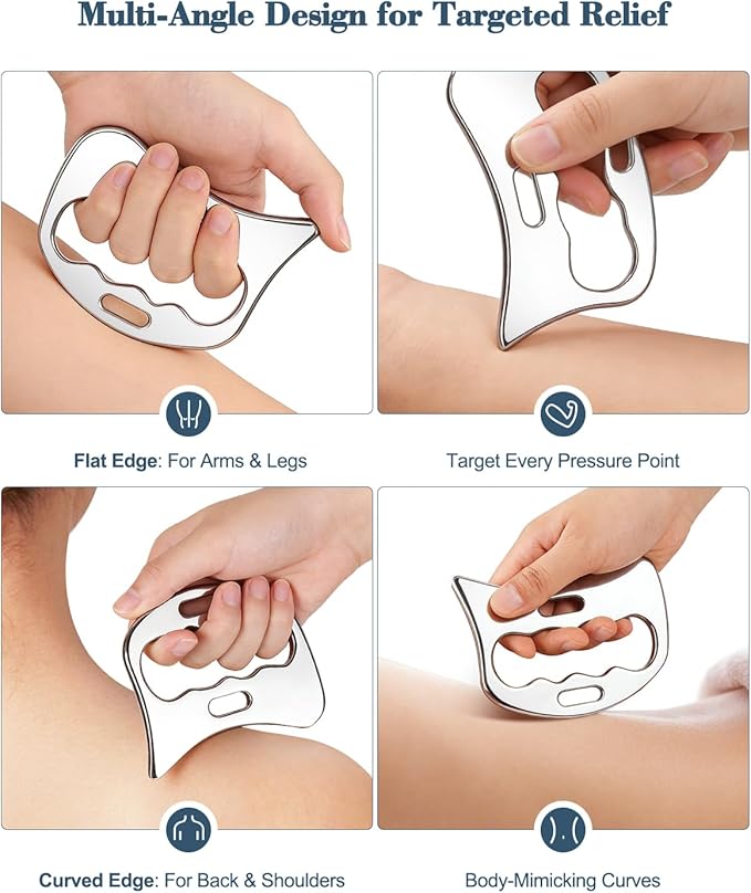 airogym 2 in 1 Stainless Steel Gua Sha Massage Tool - Professional Muscle Scraper for Soft Tissue Mobilization, IASTM Physical Therapy & Myofascial Release - Body Sculpting & Pain Relief Kit