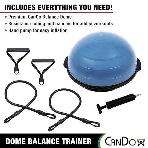 CanDo Dome Balance Trainer 55cm with Non-Skid Base for Balance Training, Strength Building, and Cardio Exercises for Home, Gyms, and Clinics, Includes Resistance Cords and Air Pump