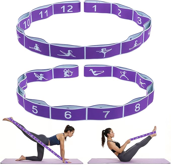 2pcs Yoga Straps for Stretching 12 Gears Elastic Bands for Exercise Stretch Band with Loops for Pilates, Yoga, Ballet, Gymnastics for Women Men, Improves Body Flexibility