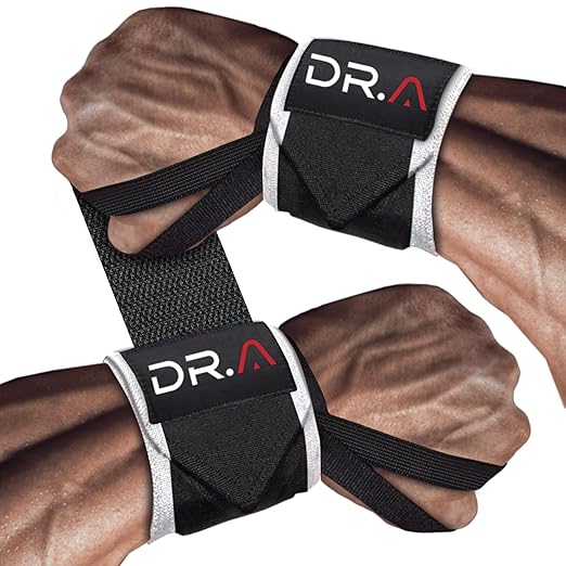 Dr. Arthritis Weight Lifting Wrist Wraps with Thumb Loop, Heavy-Duty Wrist Straps for Weightlifting, Hybrid Training, Olympic Lifts & Calisthenics, Non-Slip Gym Wraps for Men & Women (Black&White)