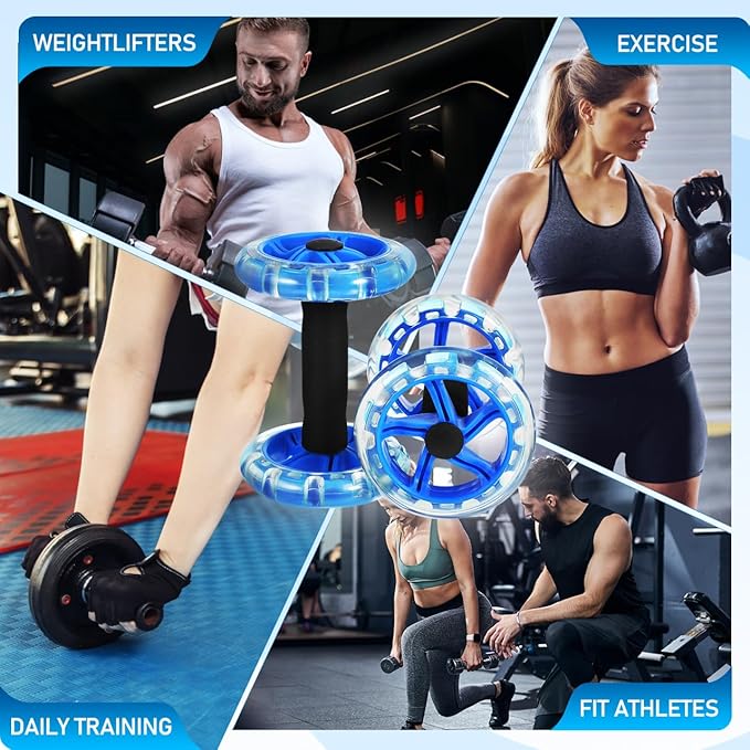 Kisangel 2pcs Ab Roller Wheel, Exercise Abdominal Roller Dumbbell Fitness Dual Wheel for Hand Weights Equipment