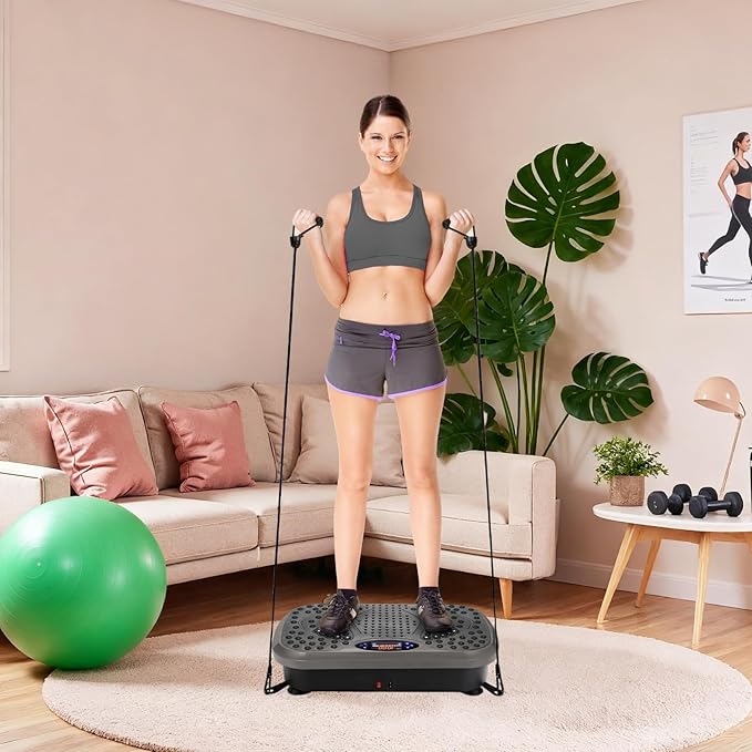 MAMIZO Vibration Plate Exercise Machine, Full Body Workout Shake Board Vibrate Platform for Lymphatic Drainage Weight Loss, with Loop Bands & Remote, Workout Equipment for Home Women Men