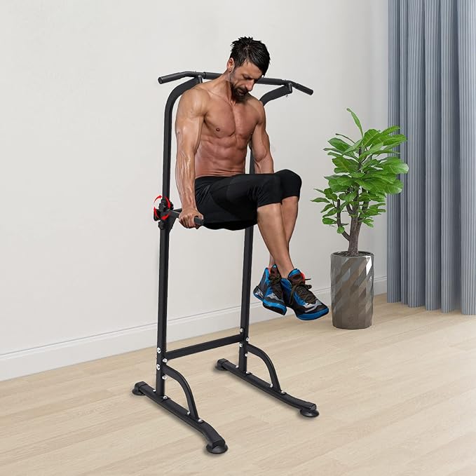 Parallel Bars Power Tower Adjustable Dip Station Pull Up Bar Push Up for Home Gym Strength Training Body Building Workout Equipment Standing Pull Up Pillar Impregnation Station, Black