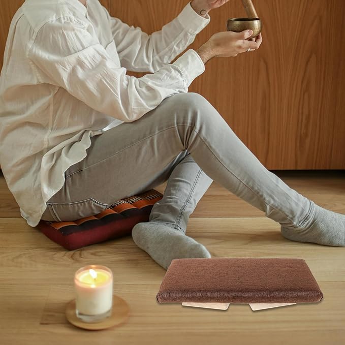 Hemoton Wooden Folding Meditation Stool Ergonomic Prayer Bench for Knee Support Compact Foldable Auxiliary Chair for Yoga and Mindfulness Practice