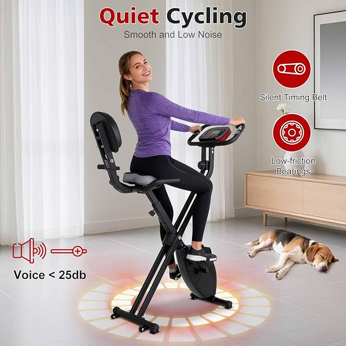 Foldable Exercise Bike, Black Steel Foldable Stationary Bike, Portable Exercise Bike with Magnetic Tension for Home