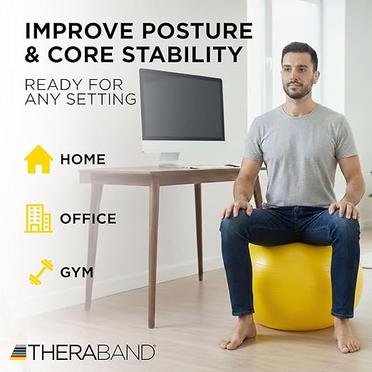 THERABAND Pro Series Exercise Ball, 18" Yellow Stability Ball for 4'7"–5' Users, Anti-Burst Yoga & Pilates Ball, Balance & Core Trainer, For Athletes Fitness at Gym & Home