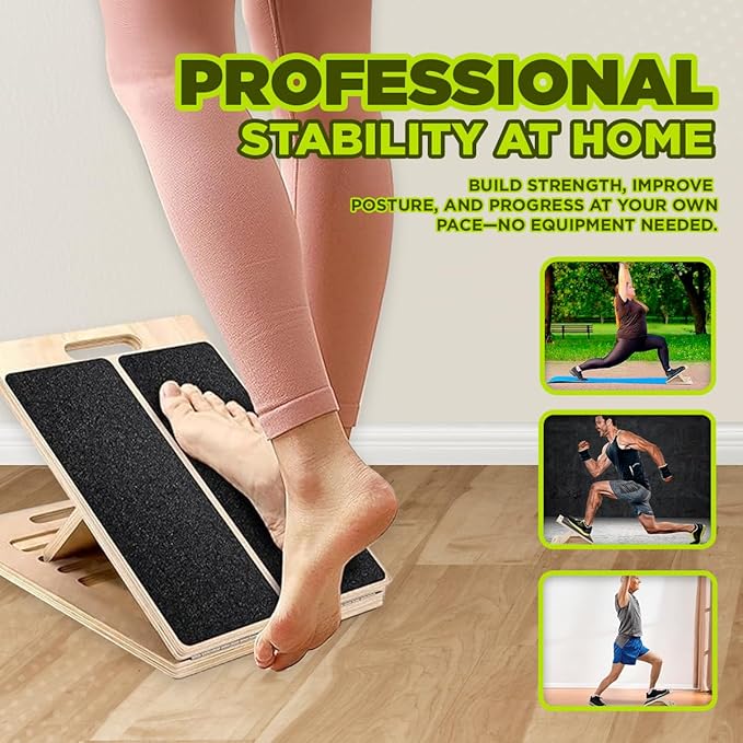 Playbees Portable Wooden Slant Board for Calf Stretching & Squats – Adjustable Incline Calf Stretcher with Non-Slip Surface, Foldable Design for Physical Therapy, Pilates, Ankles & Legs