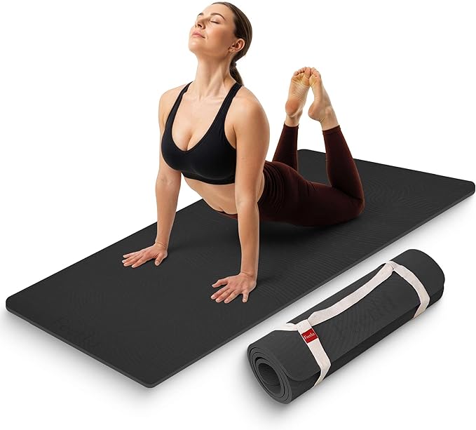 Extra Thick 12mm Exercise Mat – Non-Slip, Joint-Friendly & Cushioned Fitness Mat for Yoga, Pilates & Floor Workouts – Durable, Supportive & Includes Feetlu Classic Strap