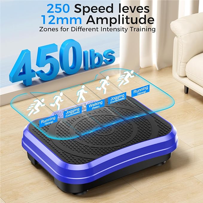 Vibration Plate Exercise Machine,Vibration Plate for Lymphatic Drainage Power Vibration Plate Machine Support 450 Lbs 250 Adjustable Speeds,Vibrating Plate Shake Plate Weight Loss