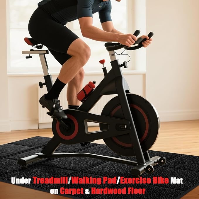 Treadmill Mat 79" x 39", 5mm Thick, for Under Treadmill, Walking Pad & Exercise Bike on Carpet & Hardwood Floors, Non-Slip Stripe Design, Waterproof Floor Protector, Noise & Shock Absorbing