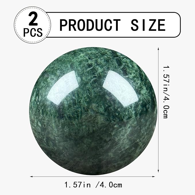 Hand Therapy Balls for Stress Relief,Baoding Balls for Women & Men,Marble Chinese Massage Ball Set for Hand Exercise,Arthritis,Brain Stress Relief,2 Pack with Storage Bag (1.57inch Dark Green)