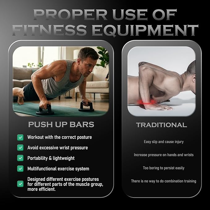 Push Up Bars Strength Training Equipment, Ergonomic Grips, 7.48" Base for Increased Stability, Home Gym Equipment, Push Up Stands Handle for Floor Workouts ﻿