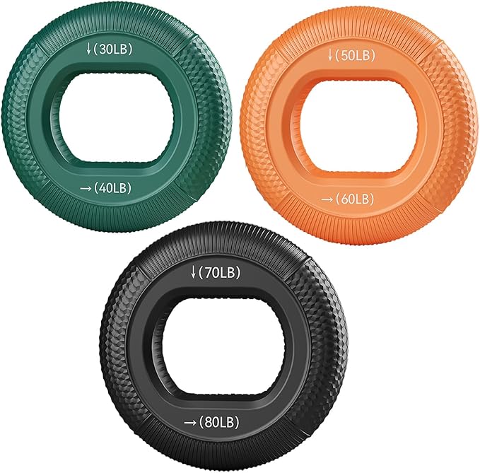 Hand Strengthener Grip 3 in 1 Rubber Circle Finger Wrist Exercise Squeezer 20 30 40 50 60 70 80 Pounds