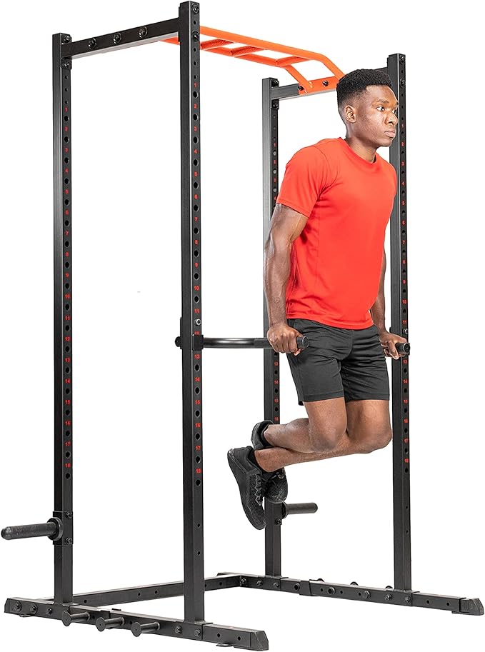 Sunny Health & Fitness Power Cage Squat Rack Upgrade Attachments, Dip Bar, Plate Bar Holder, Belt Squat, J Hook, Lat, Adapter, U Ring, Pull Up Bar, Landmine, Captain's Chair, Tricep Rope For Home Gym