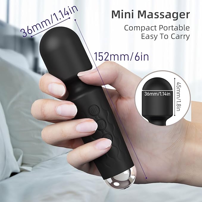 Mini Personal Massage Small Cordless Handheld Bullet Massager - Powerful - Quiet - Back Legs Hand Pains and Sports Recovery (Black)