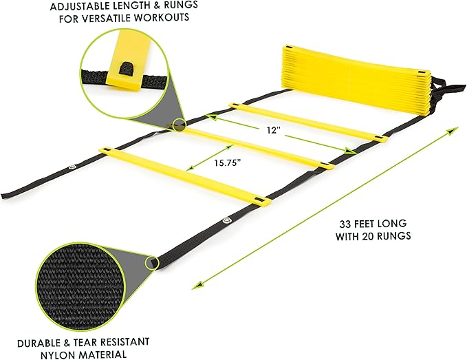 ProsourceFit Speed Agility Ladder 8, 12 and 20 Rung for Speed Training and Sports Agility Workouts with Free Carrying Bag