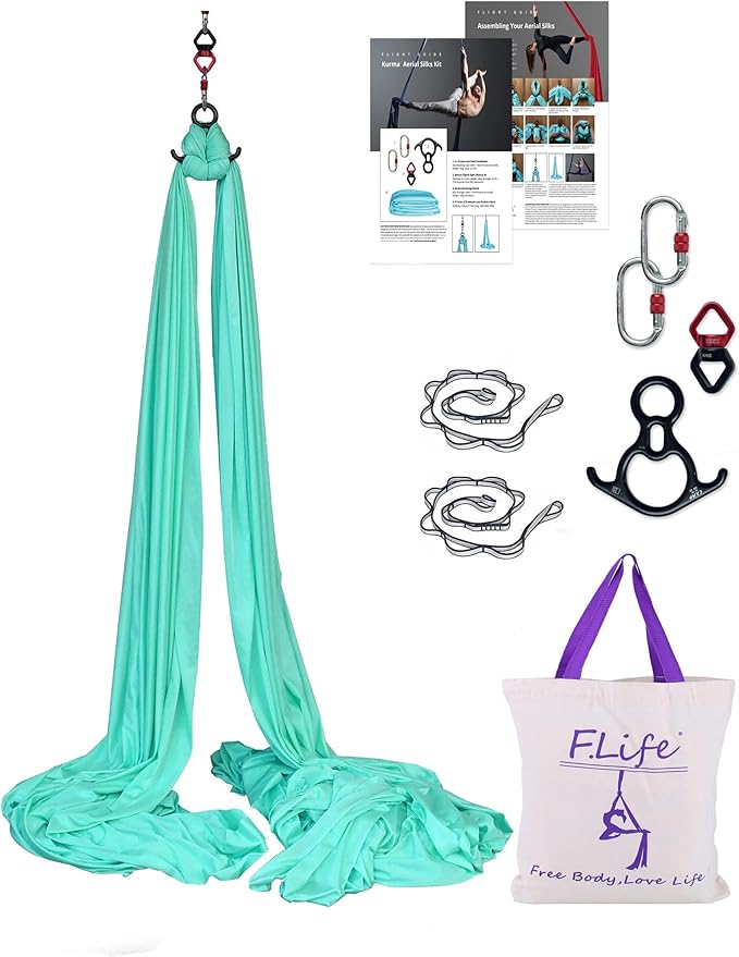 F.Life Aerial Silk 10 Yards Kit Durable Aerial Yoga Hammock with Hardware & Guide Aerial Swing for Acrobatic Flying Yoga