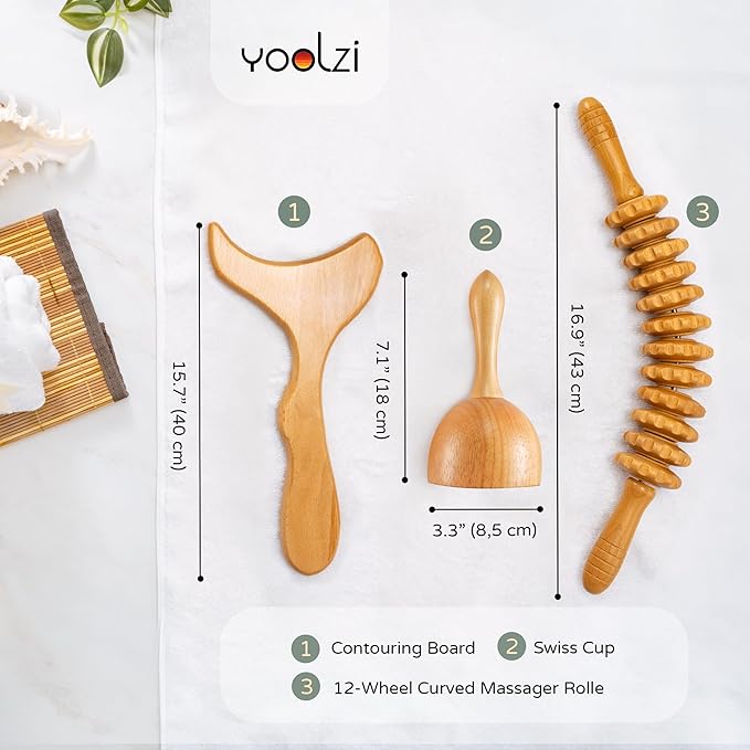 3 PCS Wood Therapy Massage Tools - Professional Maderoterapia Kit for Body Sculpting, Improving Circulation, and Muscle Relaxation