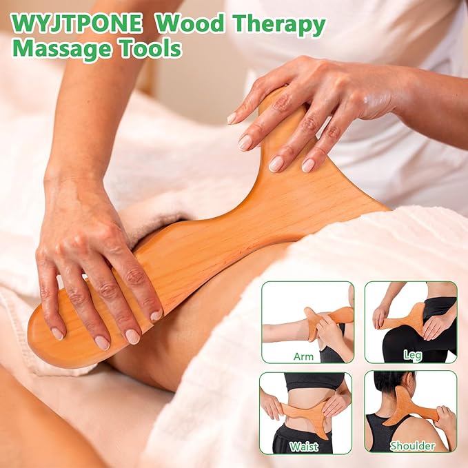 Wood Therapy Massage Tools Maderoterapia Kit Wood Massage Roller Rope Tools Kit Body Sculpting Tools for Relax Muscles