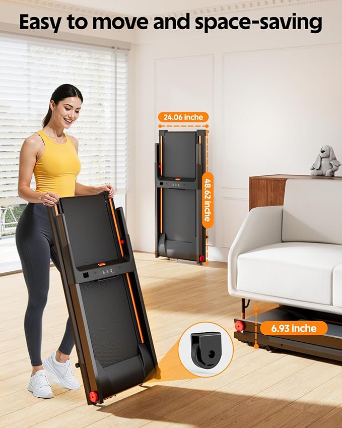 DeerRun Foldable Treadmill for Home with 5% Manual Incline and Handlebar, 0.6–7.5 MPH for Walking and Running, 3.0 HP, 300 lb Capacity, App & Remote Control