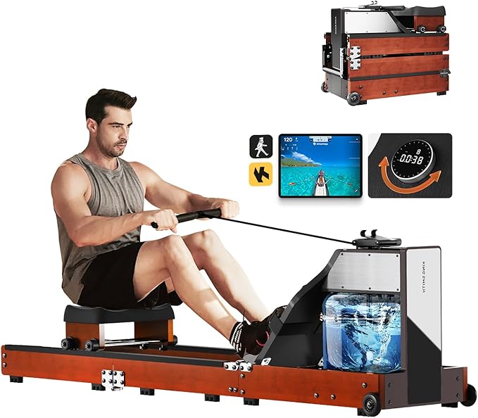 KINGSMITH Magnetic/Water Row Machine for Home Rower 331LB Weight Capacity, Folding Rowing Machine with LED Monitor, App Supported, Tablet Holder, Comfortable Seat, Trifold Home Rowing Machine